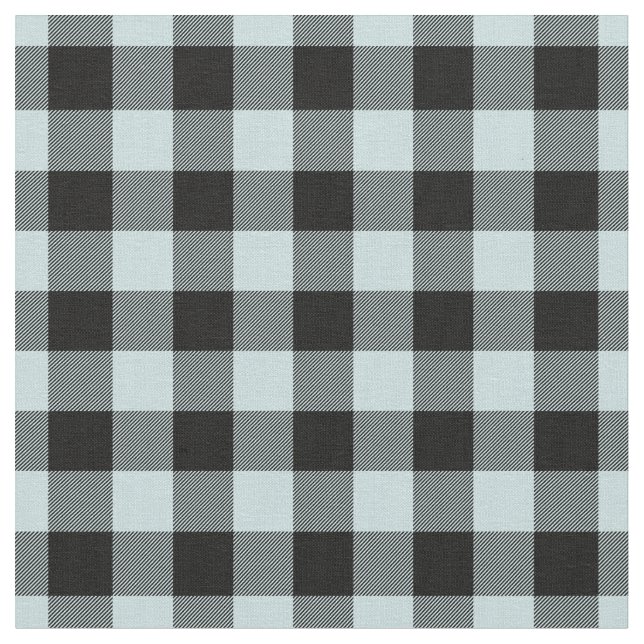 Duck Egg Blue & Black Plaid Gingham Tyg (Närbild)