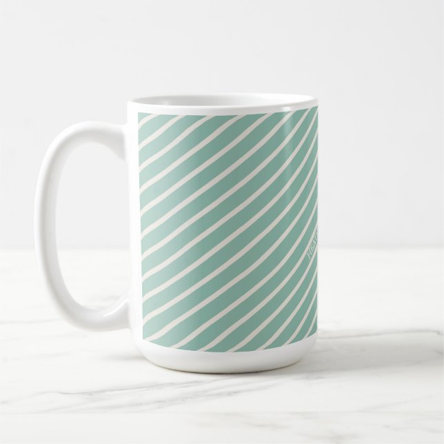 Duck Egg Blue Striped Named Watercolor Daisy Kaffemugg (Vänster)