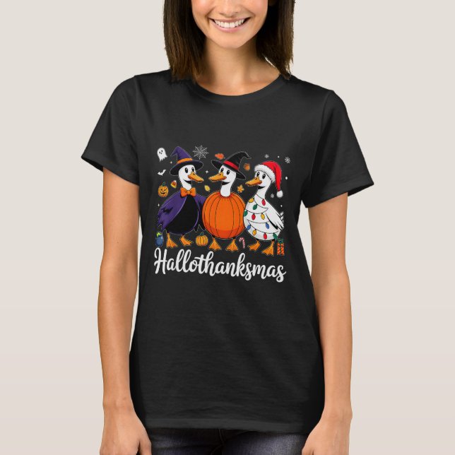 Duck Halloween Thanksgiving Christmas Happy Hallot T Shirt (Framsida)