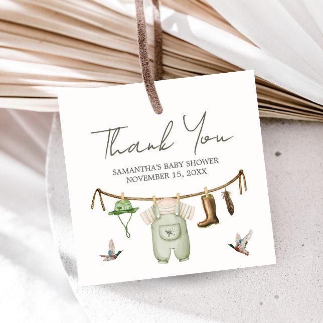 Duck Hunting Baby Shower Square Gåvor Etiketter (Little Hunter Duck Baby Shower Favor Tags)