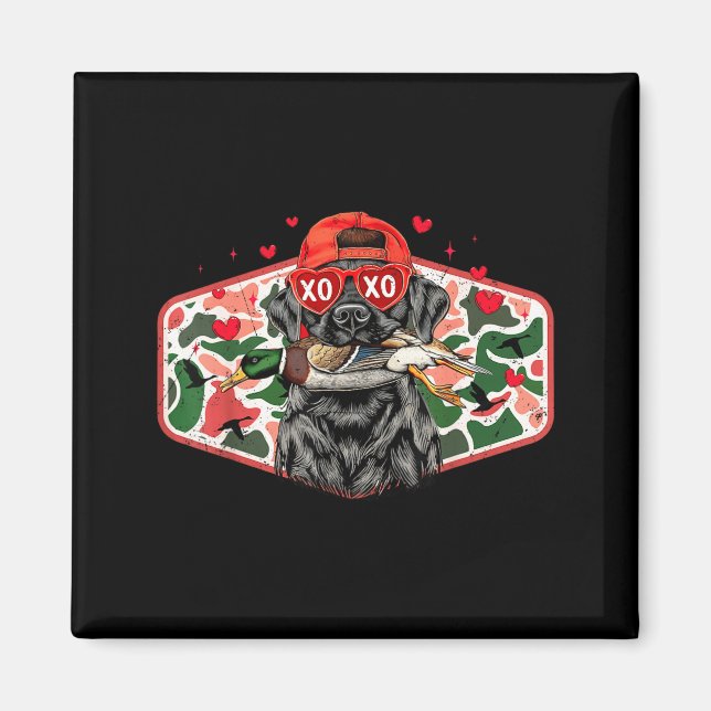 Duck Hunting Black Lab Camo Valentine's Day Xoxo H Magnet (Framsidan)