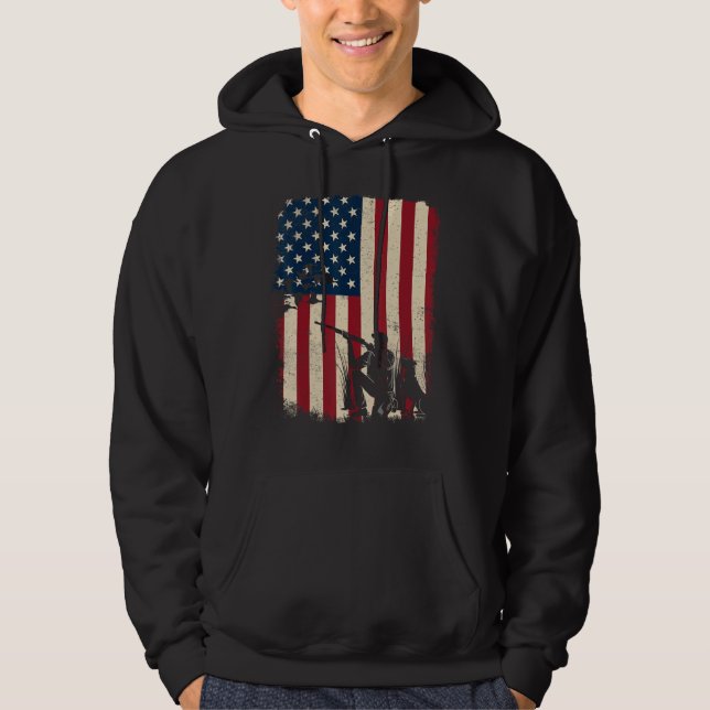 Duck Hunting Distressed Patriotic American Flag  H Hoodie (Framsida)