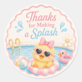 Duck Pool Party Tack För Stickers | Rosa Sommar Runt Klistermärke