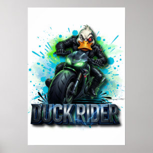 Duck Rider 3D Cyber Duck Motorcykel T-Shirt Poster