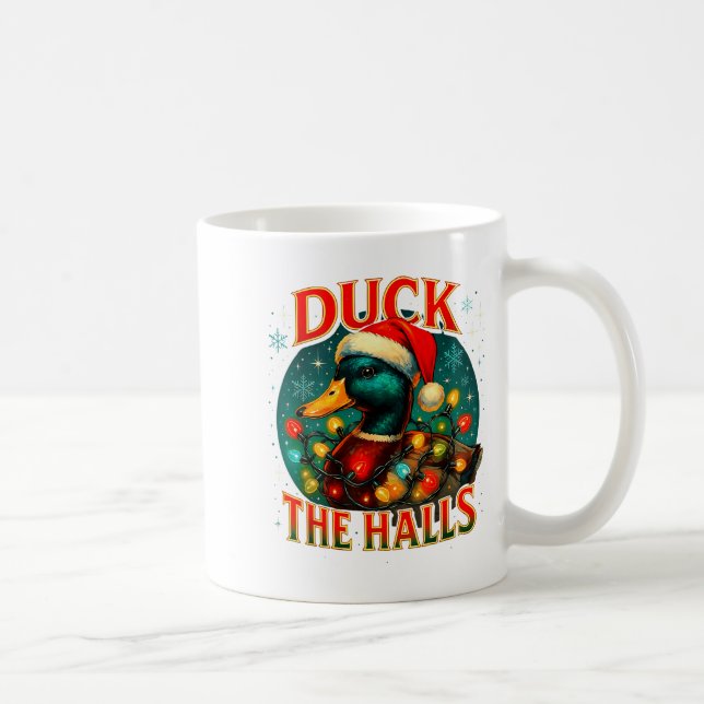 Duck The Halls Funny Christmas Lights Hunting Seas Kaffemugg (Höger)