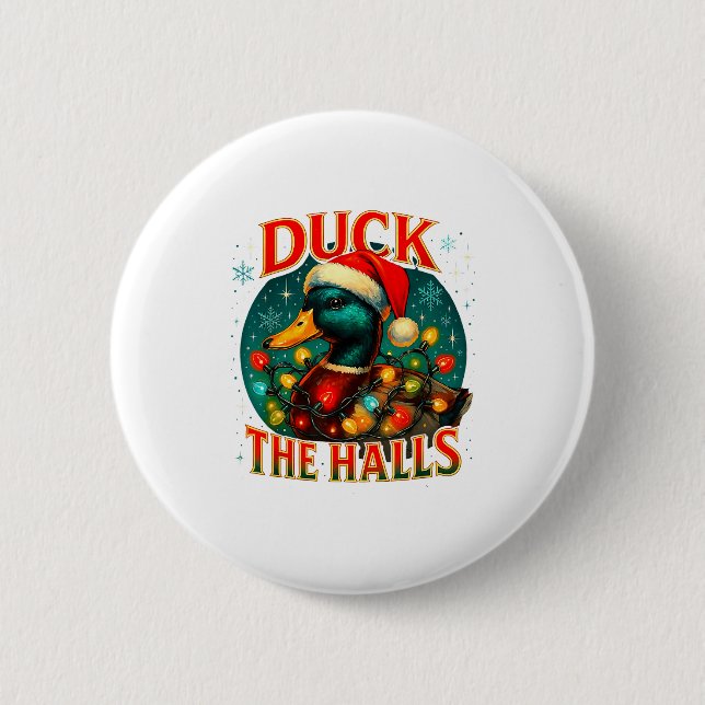 Duck The Halls Funny Christmas Lights Hunting Seas Knapp (Framsida)