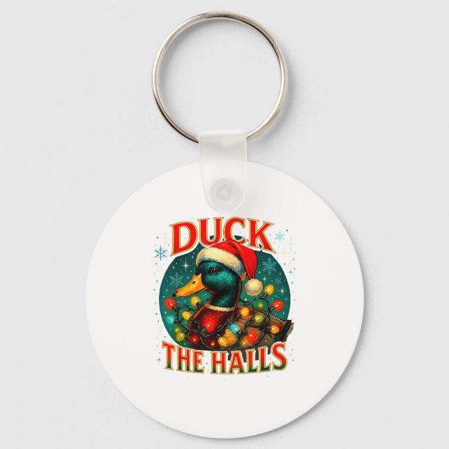 Duck The Halls Funny Christmas Lights Hunting Seas Nyckelring (Framsida)