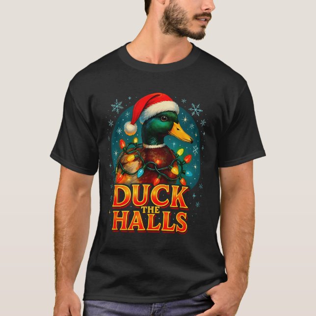 Duck The Halls Funny Christmas Lights Hunting Seas T Shirt (Framsida)