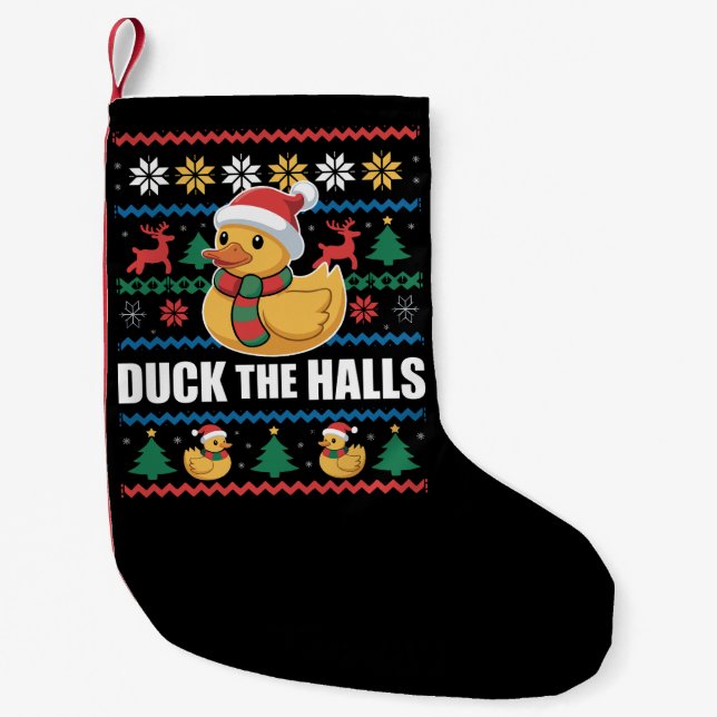 Duck The Halls Ugly Christmas Funny Santa Claus  Liten Julstrumpa (Framsidan)