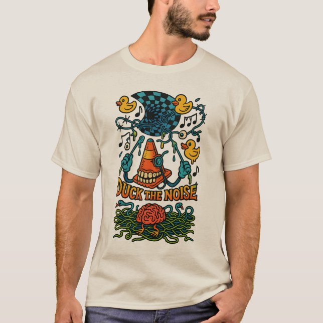 Duck the Noise – Surreal Kaoscore Duck Brain Art T Shirt (Framsida)
