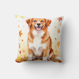 Duck Tolling Retriever Akvarell Höstbladskonst Kudde