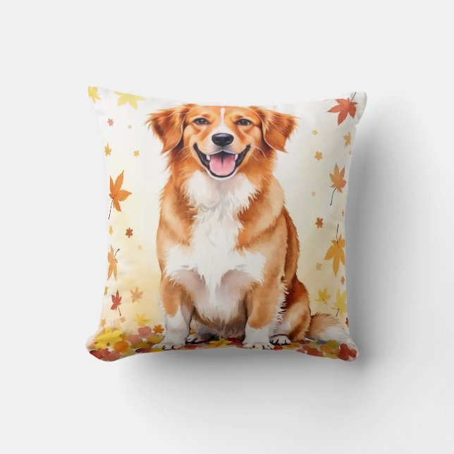 Duck Tolling Retriever Akvarell Höstbladskonst Kudde (Framsida)