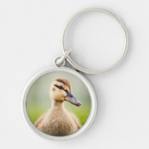 Ducka för babygräsand rund silverfärgad nyckelring