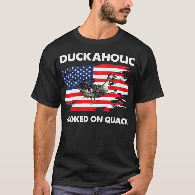 Duckahooking på Quack US Flagga Funny Anka Hunt T Shirt (Framsida)