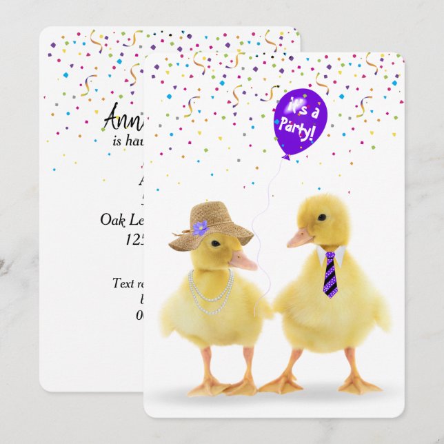 Duckande par med Party-ballong Inbjudningar (Fram/baksida)