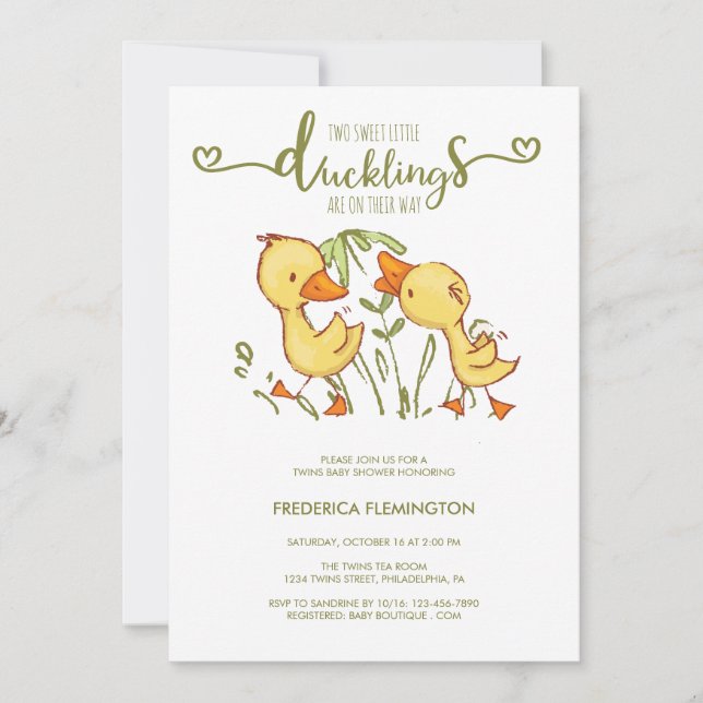 Duckande Twillingar Baby Shower Inbjudningar (Framsida)
