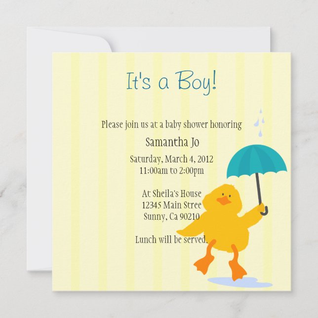Duckie Baby Shower Inbjudan (Framsida)