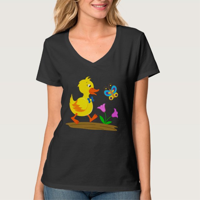 Duckling and butterfly cute baby duck t shirt (Framsida)