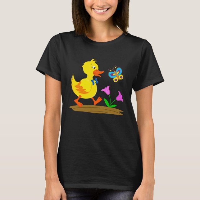 Duckling and butterfly cute baby duck t shirt (Framsida)