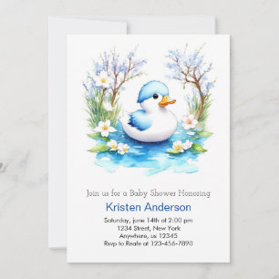 Duckling Blissful Blue Blommigt Boy Shower Inbjudningar