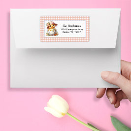 Duckling Chick in Easter Egg on Pink Gingham Plaid Adressetikett