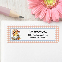 Duckling Chick in Easter Egg on Pink Gingham Plaid Returadress Etikett