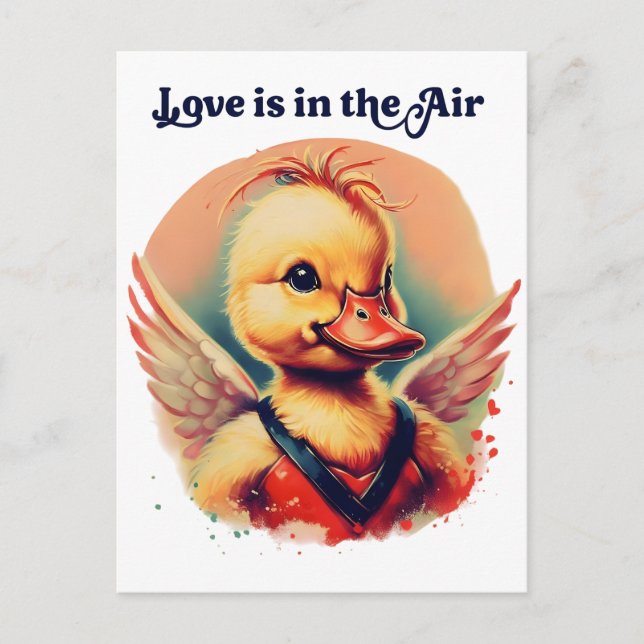 Duckling Cupid "Kärlek är i Luft" vykort (Framsida)