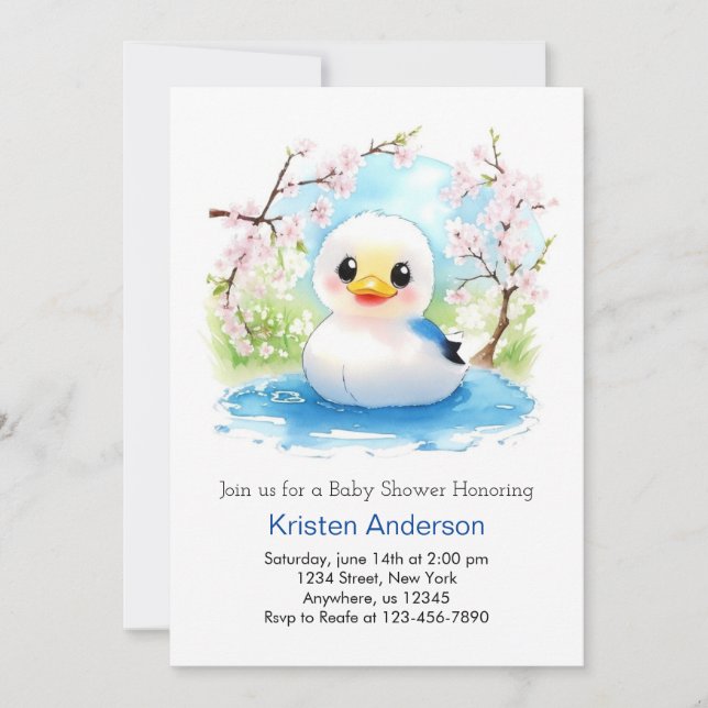 Duckling Enchanted Watercolor Boy Shower Inbjudningar (Framsida)