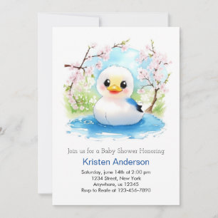 Duckling Enchanted Watercolor Boy Shower Inbjudningar