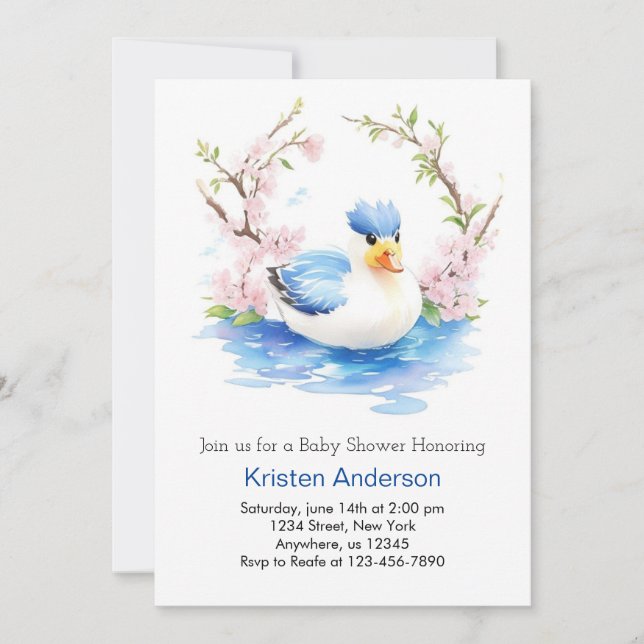 Duckling Enchanted Watercolor Boy Shower Inbjudningar (Framsida)