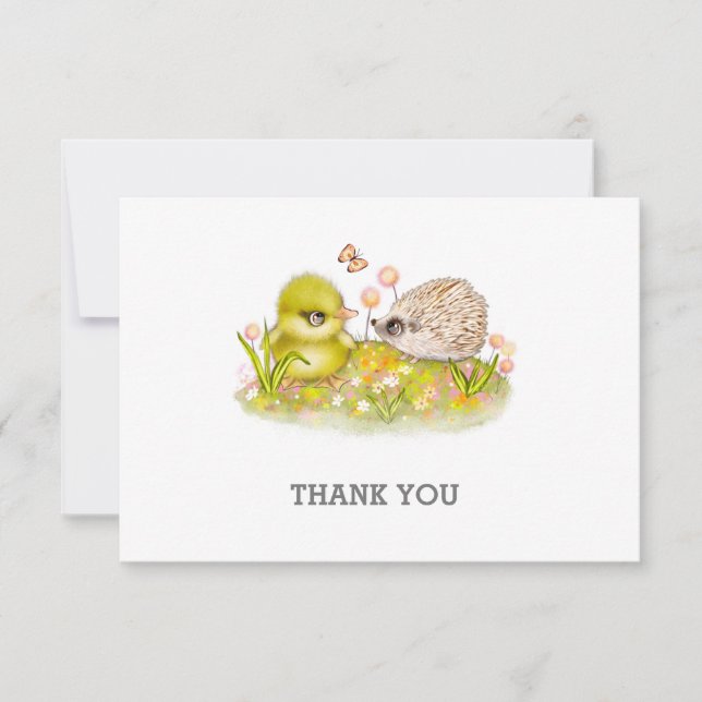 Duckling Hedgehog och Butterfly Tack Notecard Anteckningskort (Framsida)