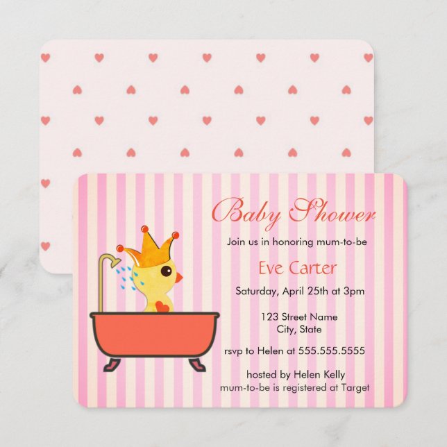 Duckling i Bath | Baby Shower Inbjudningar (Fram/baksida)