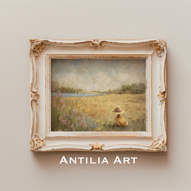 Duckling i Hat Painting Rustic Sjö Ligcape Poster (Skapare uppladdad)