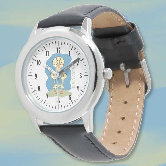 Duckling med Bok Personlig Kid Watch Armbandsur (Cute gender neutral kid watch with a duckling . Personalize it with child's name . )