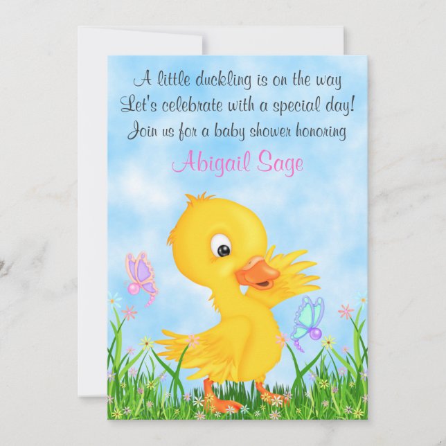 Duckling och Butterflies Baby Shower Inbjudan Girl (Framsida)
