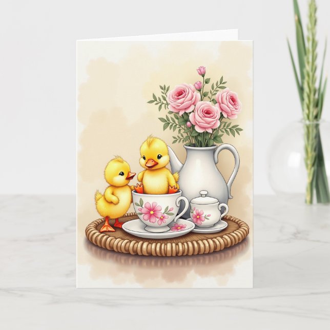 Duckling Tea Party Scene Card Kort (Framsida)