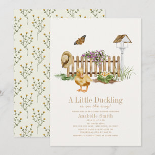Duckling Watercolor Garden Girl Baby Shower Inbjudningar