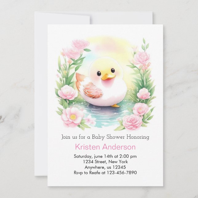 Duckling Whimsical Watercolor Girl Baby Shower Inbjudningar (Framsida)