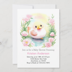 Duckling Whimsical Watercolor Girl Baby Shower Inbjudningar
