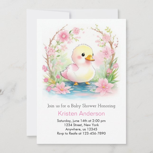 Duckling Whimsical WildblomGirl Baby Shower Inbjudningar (Framsida)