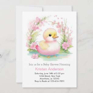 Duckling Whimsime Rosa Blommigt Girl Baby Shower Inbjudningar