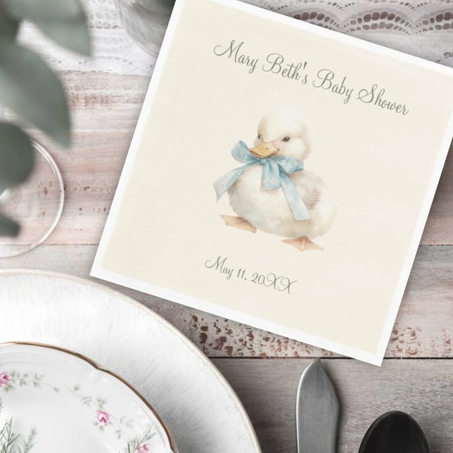 Duckling with Ribbon Baby Shower Paper Napkin Pappersservett (Skapare uppladdad)