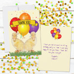 Ducklings Colorful Balloons Children's Birthday Tack Kort<br><div class="desc">Späda gulter och fyra färgstarka ballonger får designat tack för kortet på framsidan av den här mallen. Ballonerna är högst upp på baksidan. Anpassa fälten för fram- och baksidan, ta bort text eller redigera med hjälp av designen för att markera ett typsnitt stil, färg och storlek som du vill ha....</div>