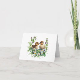 Ducklings med Daisy och Lila blommor BLANK Kort