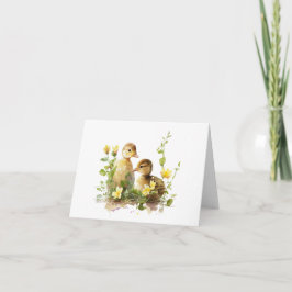 Ducklings med Gula blommor BLANK Kort