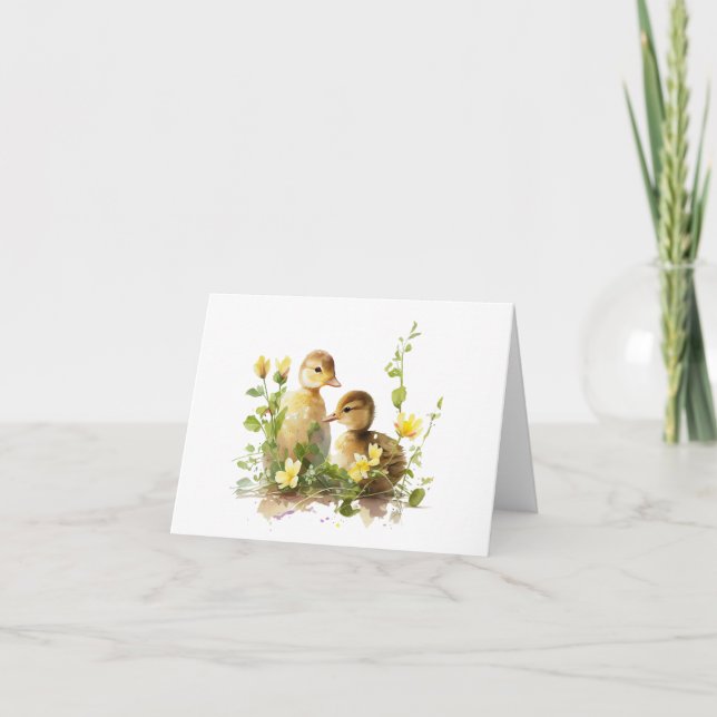 Ducklings med Gula blommor BLANK Kort (Framsida)