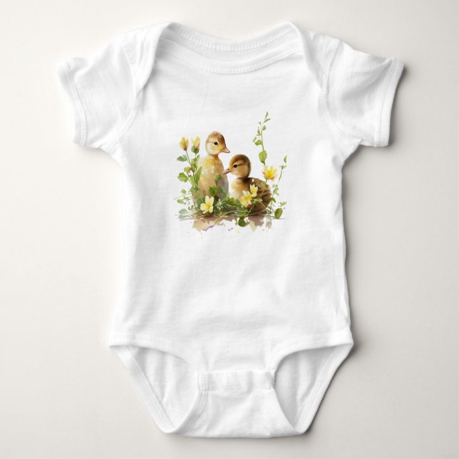 Ducklings med Gula blommor T Shirt (Framsida)