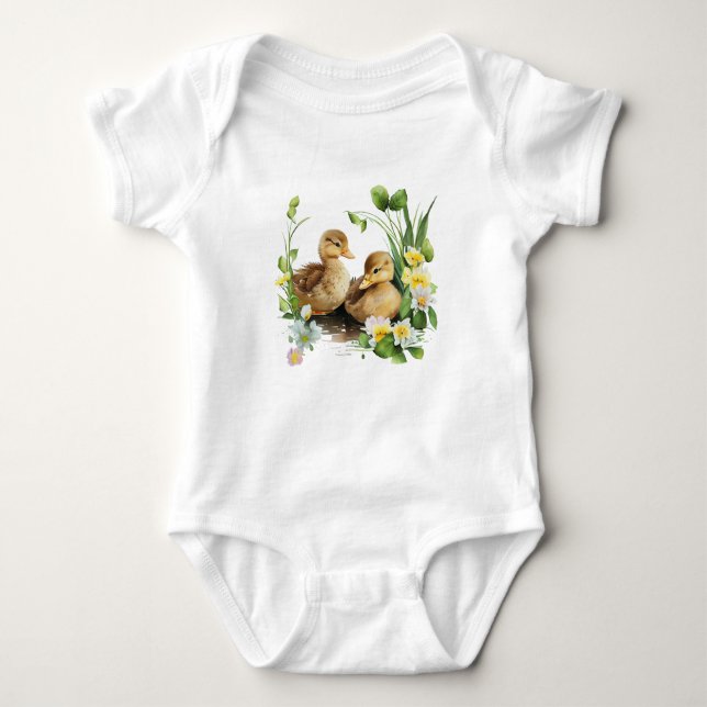 Ducklings med Gult- och vitblommor T Shirt (Framsida)