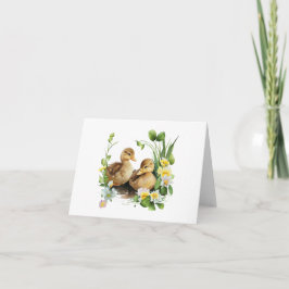 Ducklings med Gult och White Flowers BLANK Kort