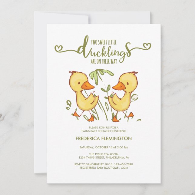 Duckning Twillingars Baby Shower-inbjudan Inbjudningar (Framsida)